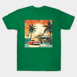 Christmas in july red car palm trees T-Shirt